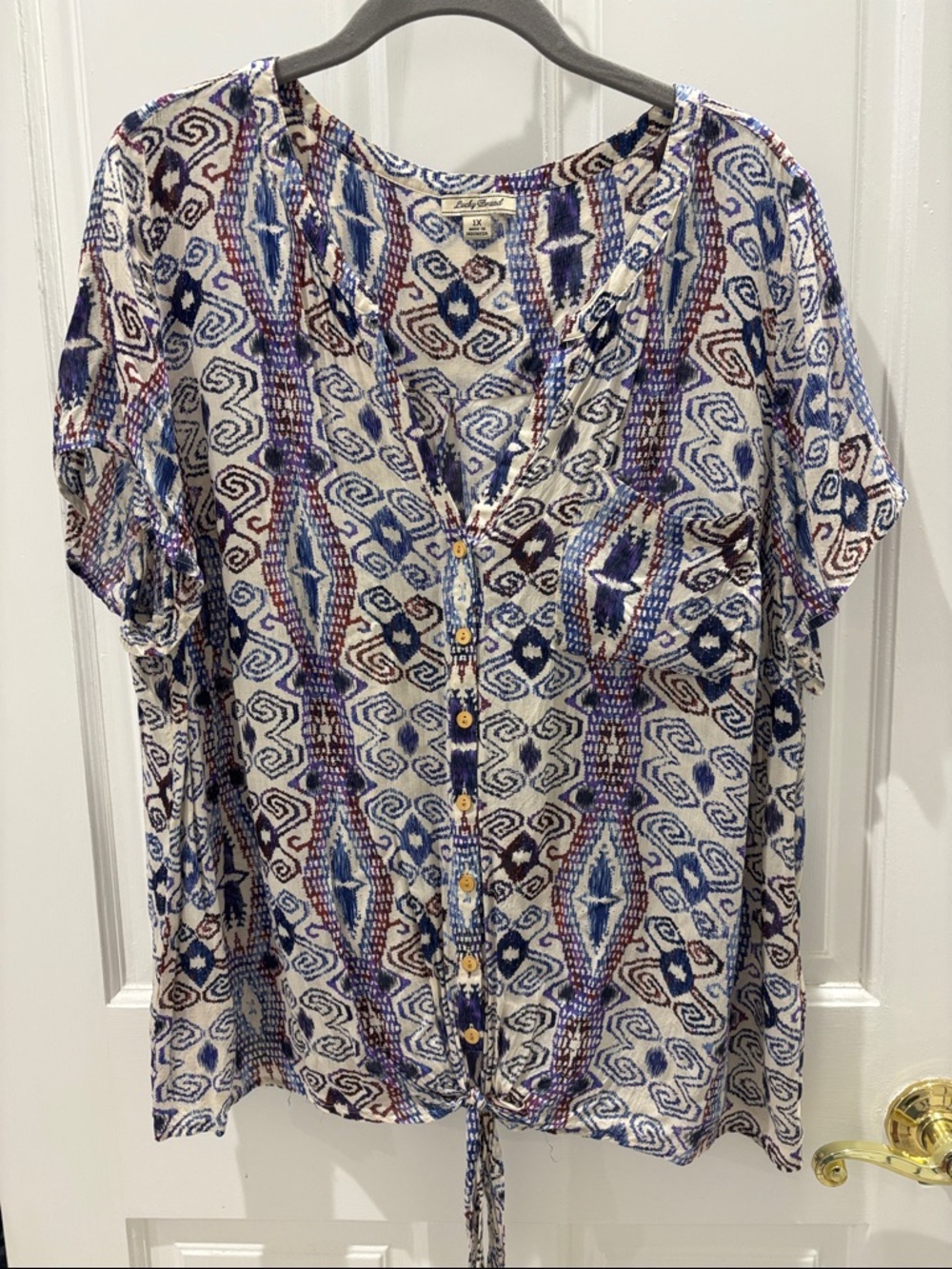 Lucky Brand Multicolor Boho V-Neck top Size 1X